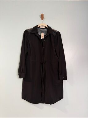 LOFT Black Long Sleeve Shirt Dress with Mesh Yoke